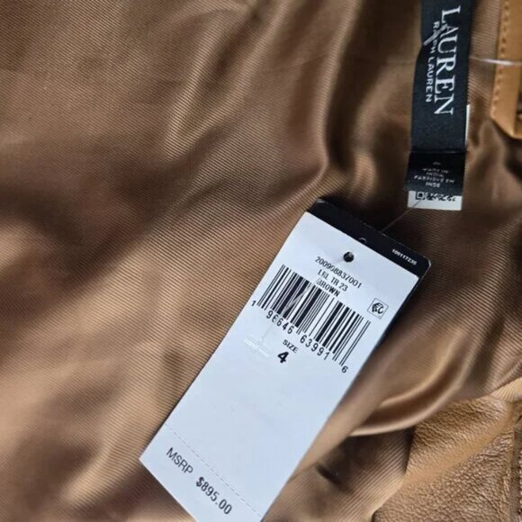 Lauren Ralph Lauren Oversize 4 Lambskin Leather Burnished Jacket NWT Cognac - Picture 6 of 10